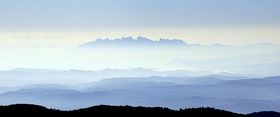 Mist, Montserrat, Landscape, Nature, mountain, horizon, fog, HD wallpaper