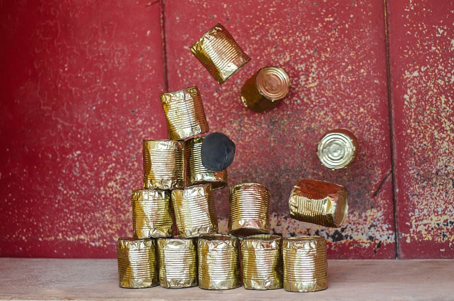 stack of gold can on gray surface, time, lapse, photography HD wallpaper