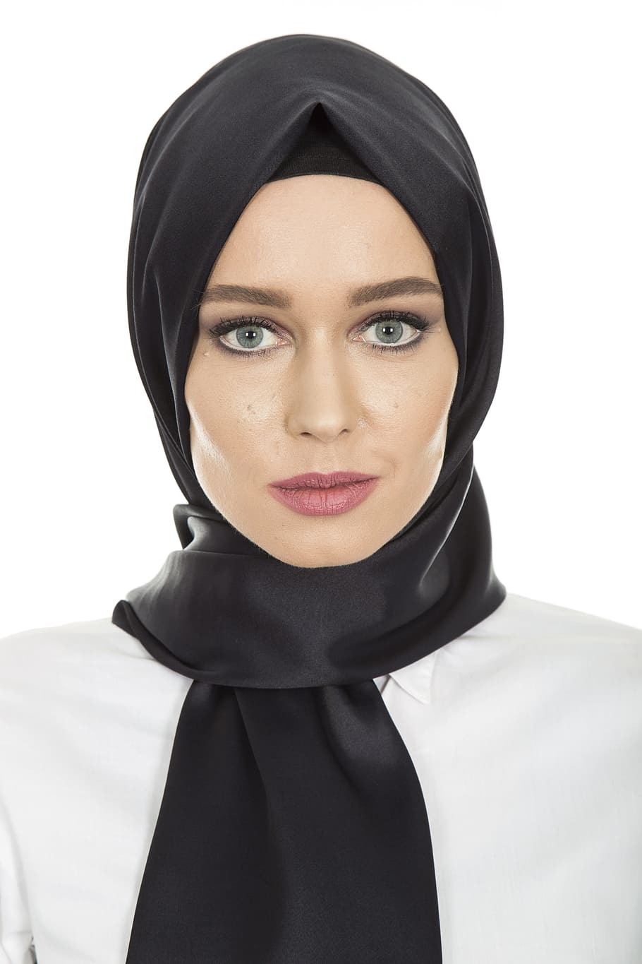 woman wearing black headdressewr, hijab, head cover, hair, scarf