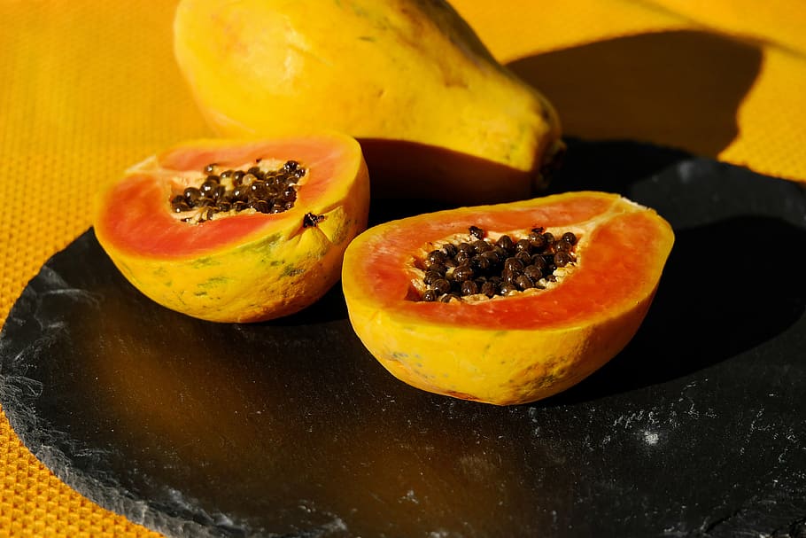 papaya, fruit, cut in half, cut, vitamins, eat, food, freshness HD wallpaper