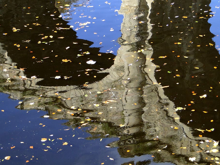 water reflection, autumn, river, bridge, leaves, england, old HD wallpaper