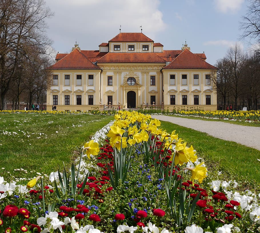 schleißheim, castle, spring, flowers, architecture, plant HD wallpaper