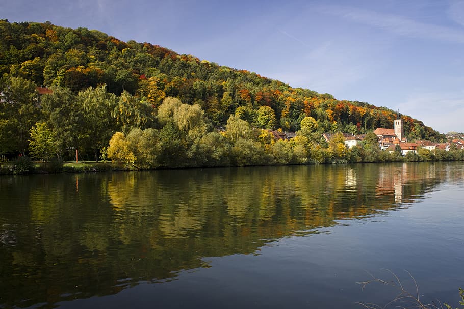 Mirroring, Water, Trees, Village, Nature, autumn, landscape HD wallpaper