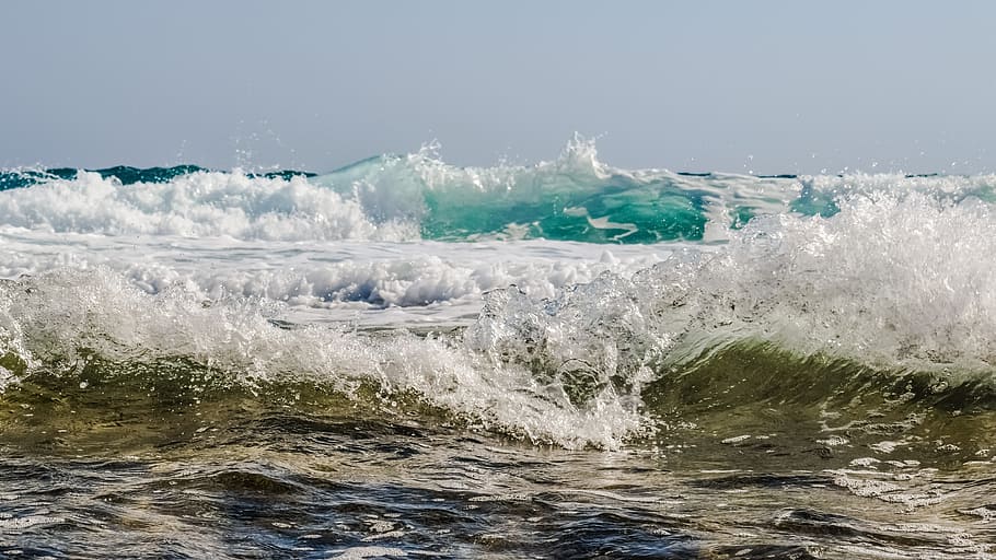 wave of body of water, smashing, foam, spray, sea, nature, wind HD wallpaper