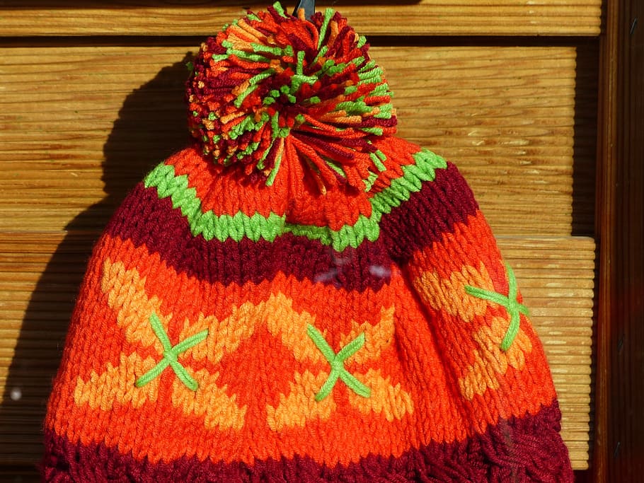 cap, colorful, orange, cheerful, warm, knitted, knit beanie cap