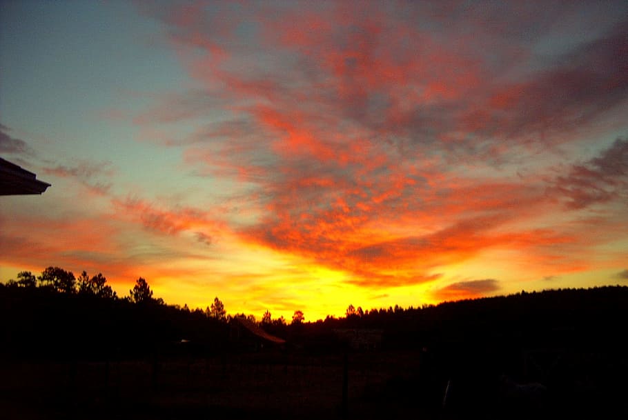 Sunset, Clouds, Golden, sky, red, landscape, nature, silhouette HD wallpaper