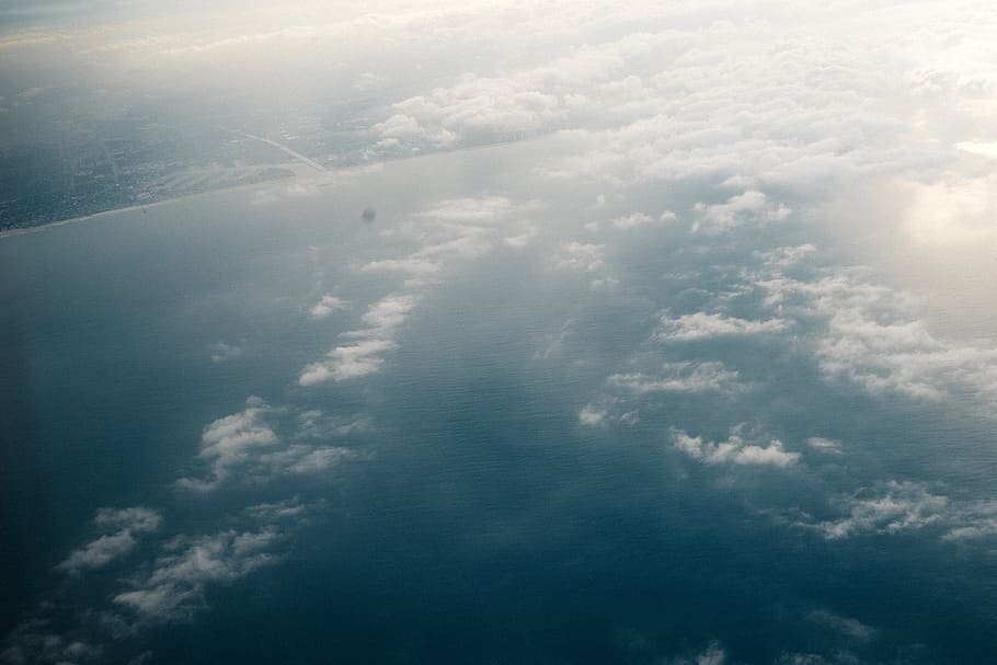 aerial, water, ocean, clouds, sunshine, cloud - sky, beauty in nature HD wallpaper