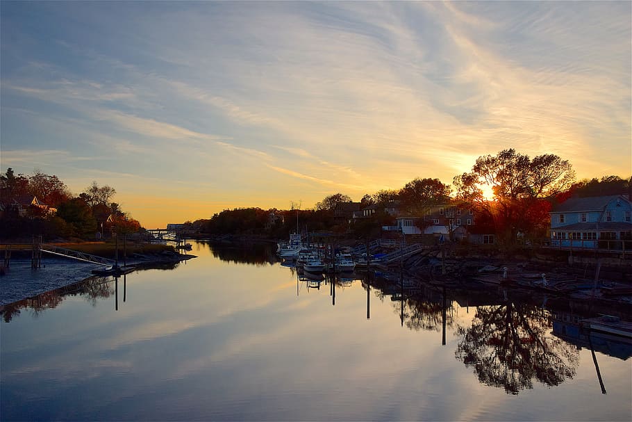 dock, harbor, water, sky, autumn, connecticut, boat, nautical HD wallpaper