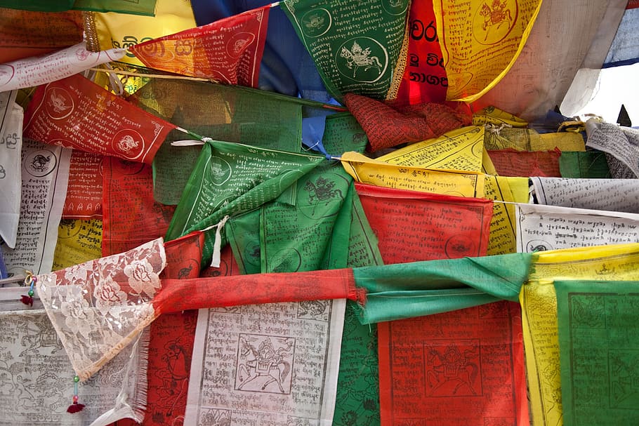 multicolored flag, prayer flags, colorful, buddhism, buddhist