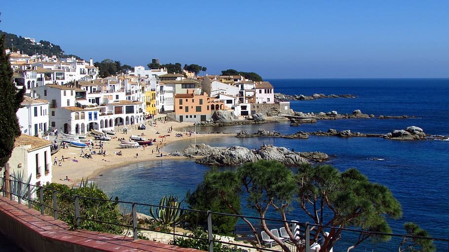 photo of coastline, calella, sea, beach, calella de palafrugell, HD wallpaper