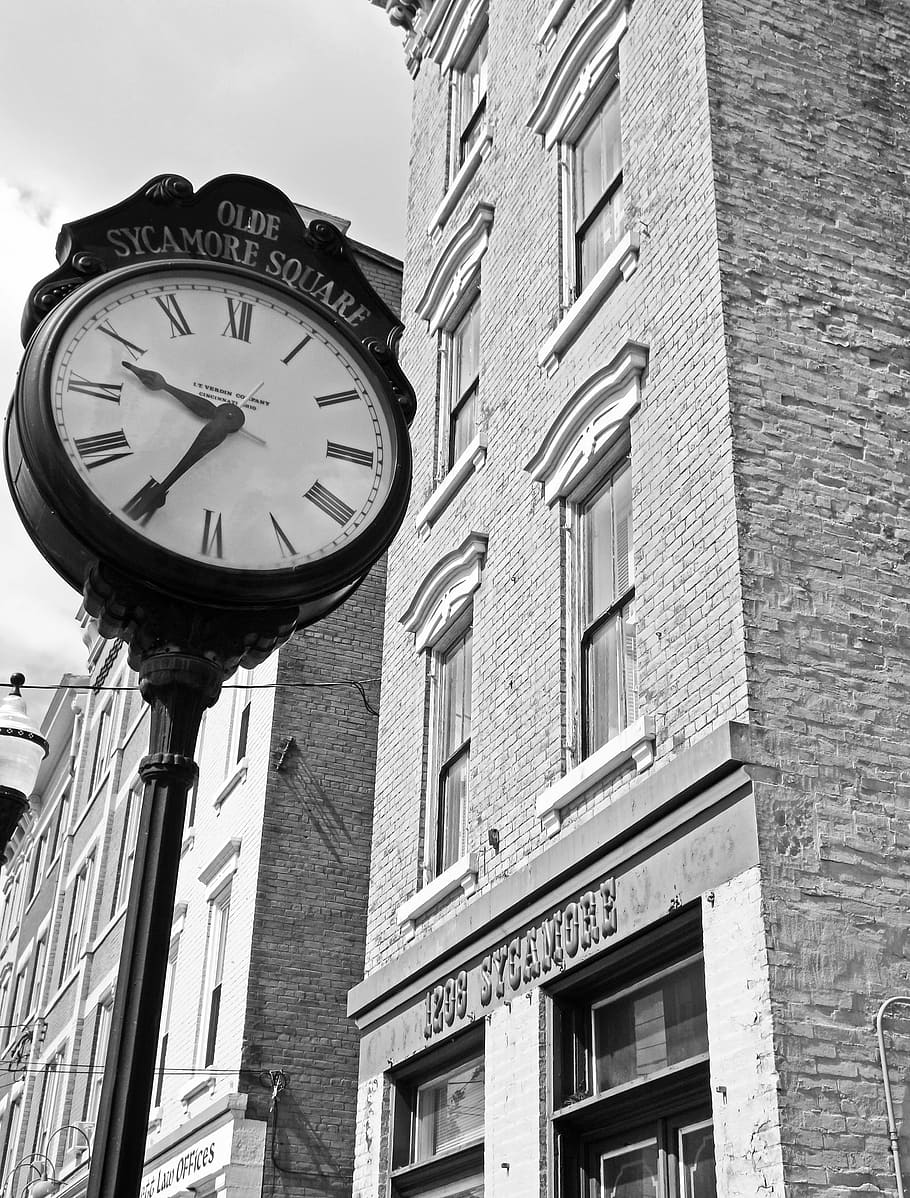 clock, over-the-rhine, cincinnati, low angle view, built structure HD wallpaper
