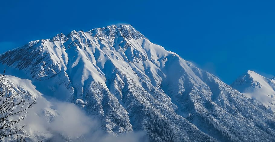 snow covered mountain under blue sky, austria, panorama, mountains HD wallpaper