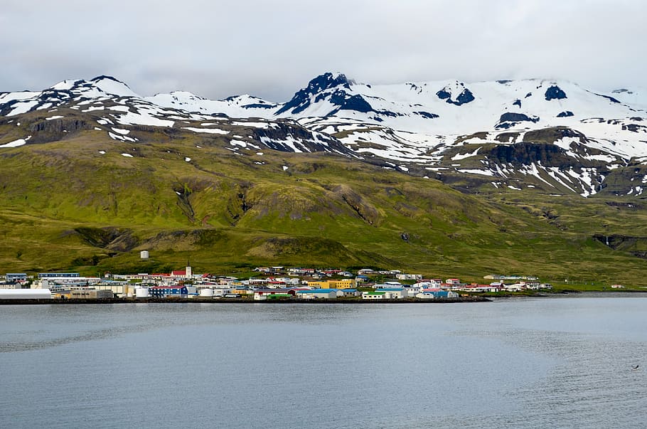 spitsbergen, north pole, in the summer, water, mountain, snow, HD wallpaper