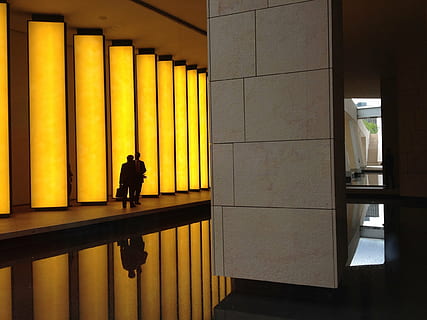 silhouette of two people walking on hallway, office, modernist HD wallpaper