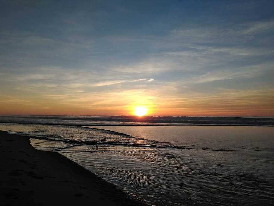 ocean, landes, sunset, beach, sky, water, scenics - nature HD wallpaper