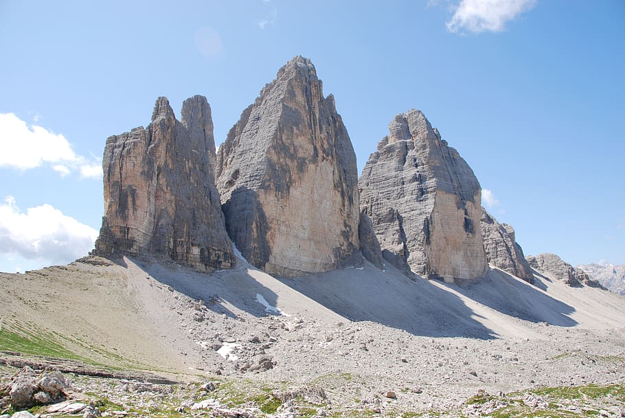 three peaks of lavaredo, mountain, trentino, italy, sky, mountaineering