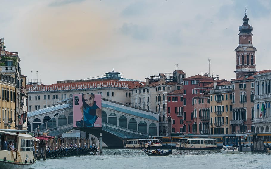 venice, italy, rialto bridge, sunset, europe, canal, travel, HD wallpaper