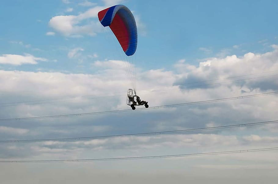 Glider, Motorized, Power, Line, Sky, extreme, air, fly, gliding HD wallpaper