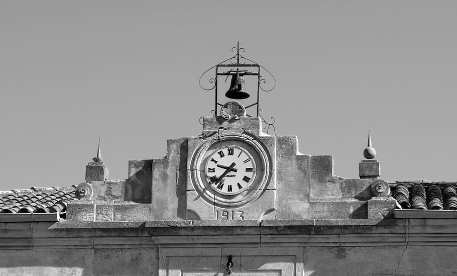 clock, town hall, bell, belfry, france, corbières, architecture HD wallpaper