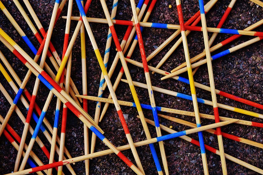 assorted-color sticks overlap on black wall, Mikado, Play, Puzzle, HD wallpaper