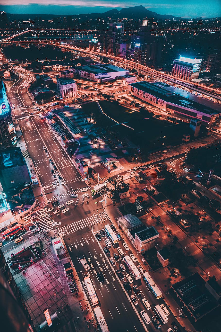 city nights, aerial photography of cars on road in the city during nighttime
