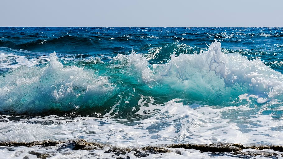 ocean wave during day time, smashing, foam, spray, sea, nature, HD wallpaper