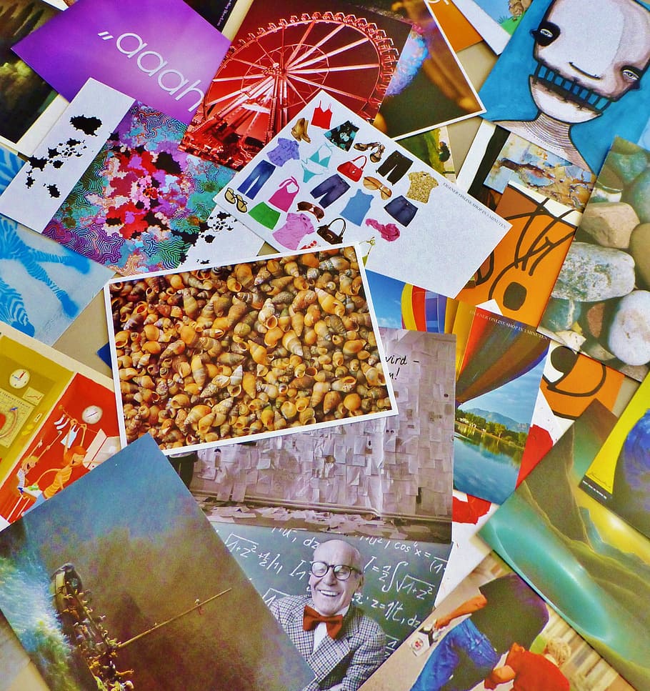 greeting cards lot, postcards, selection, images, collage, picture postcards, HD wallpaper