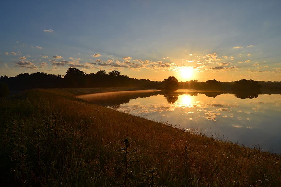 elbe, river, sunrise, flood 2012, sky, sunset, scenics - nature HD wallpaper