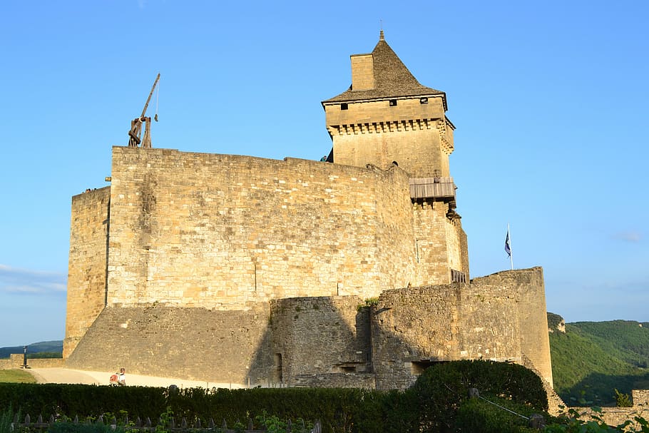 castle, catapult, castelnaud, medieval castle, stone wall, trebuchet, HD wallpaper
