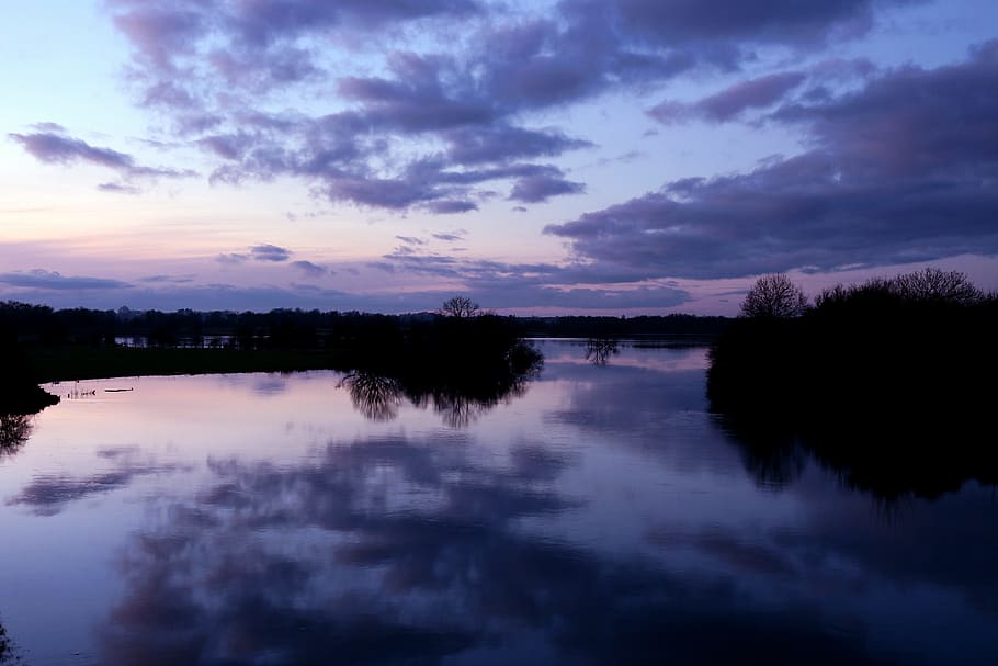 waters, reflection, sunset, dusk, shannon, violet, evening, HD wallpaper