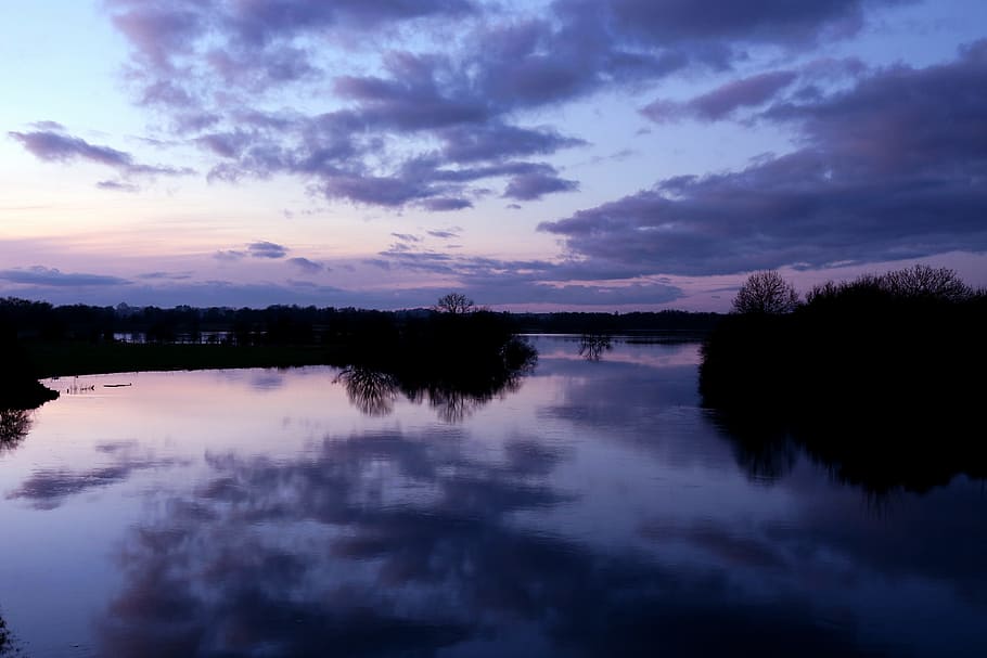 waters, reflection, sunset, dusk, shannon, violet, evening HD wallpaper