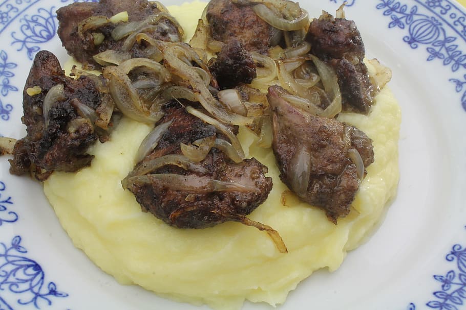 Eat, Dine, Mashed Potatoes, Liver, onions, food and drink, plate HD wallpaper
