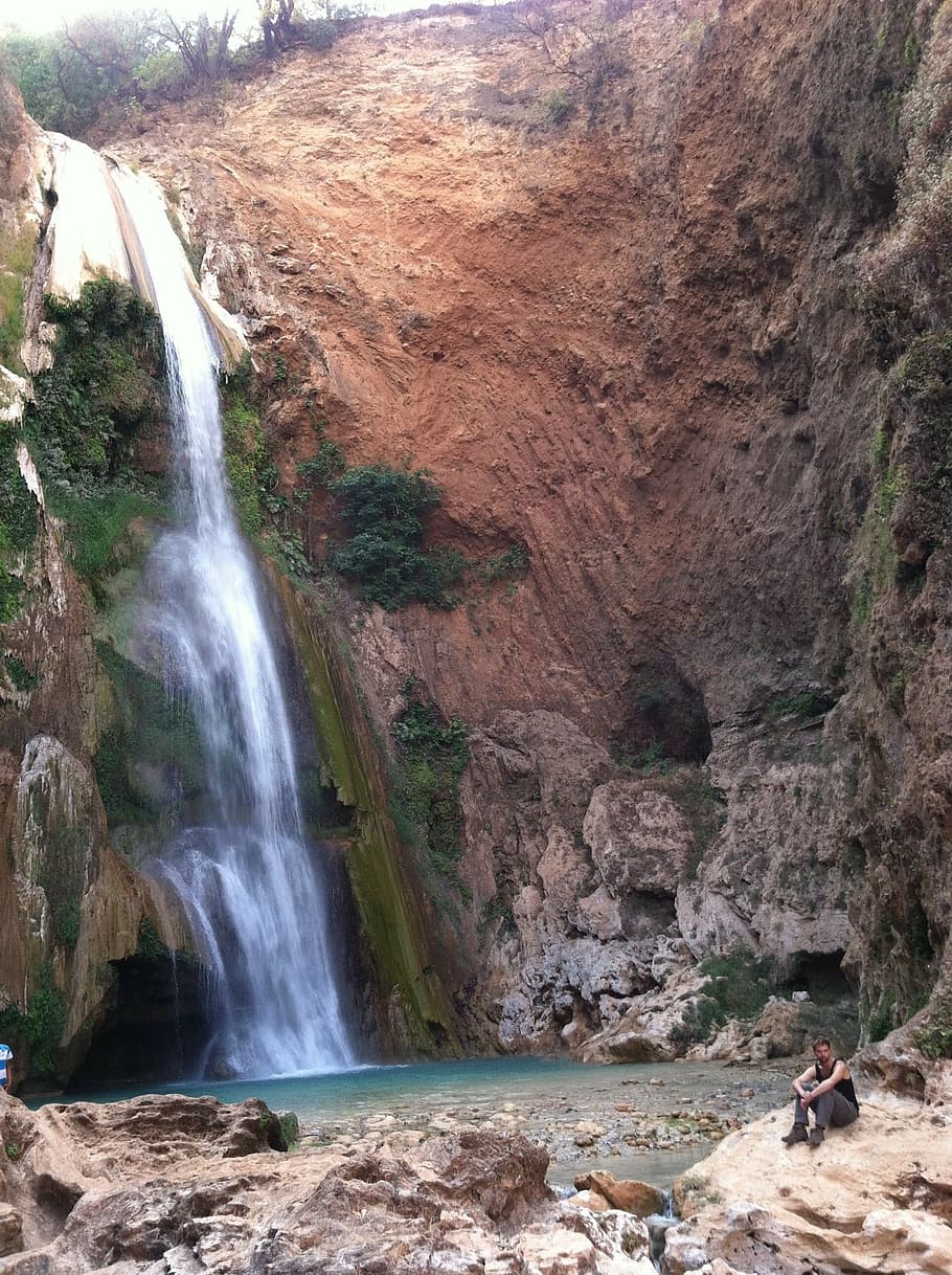 waterfall, thinking, nature, scenics - nature, rock, beauty in nature HD wallpaper