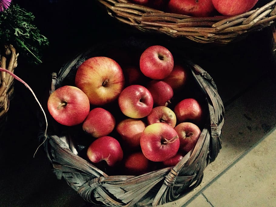 apple, fruit, healthy, basket, thanksgiving, harvest, autumn HD wallpaper
