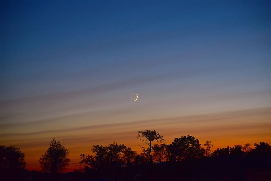 moon, sky, crescent, sunset, colorful, night, light, nature HD wallpaper