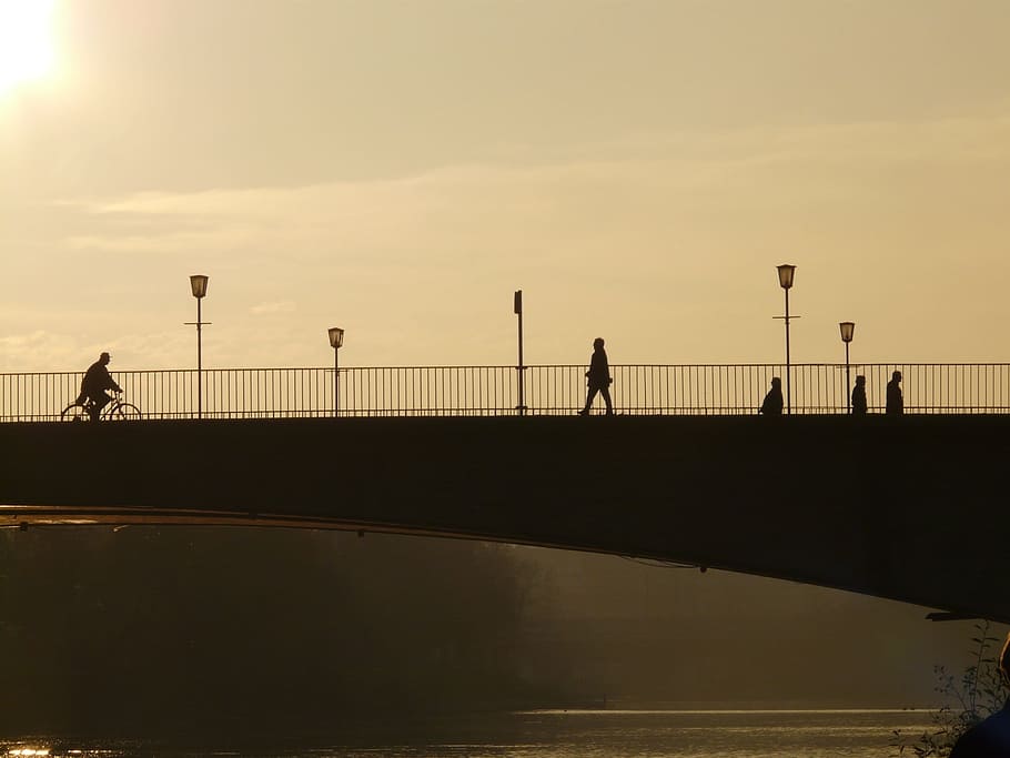 Bridge, Human, Profile, Silhouette, Web, street lamp, back light, HD wallpaper