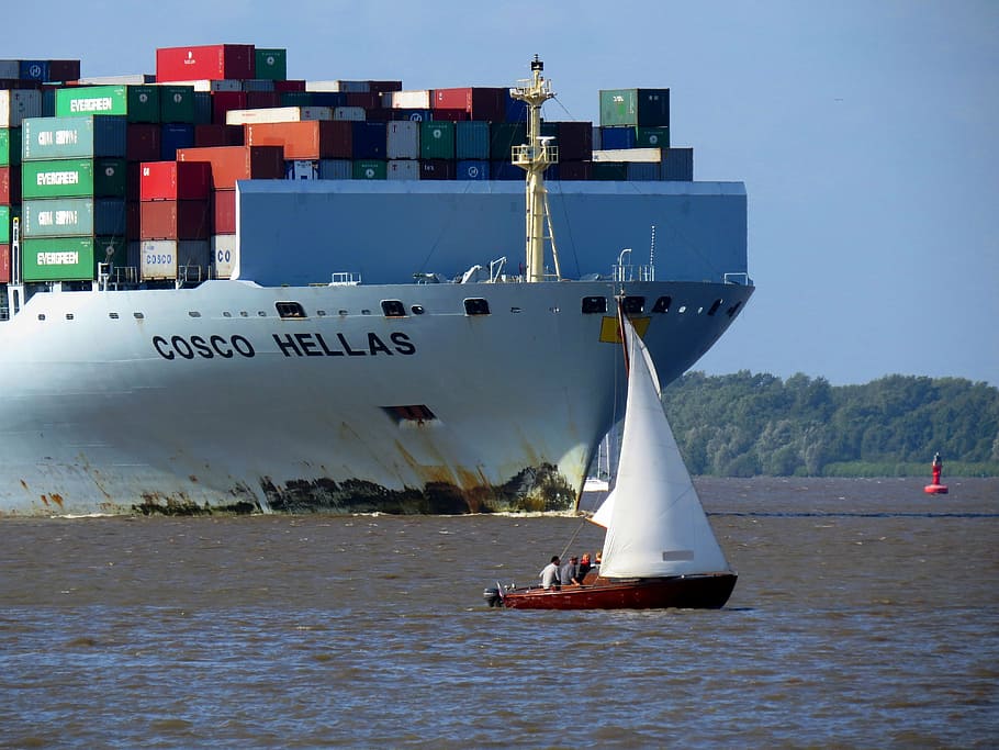 ship, container, elbe, seafaring, port, container ship, shipping HD wallpaper