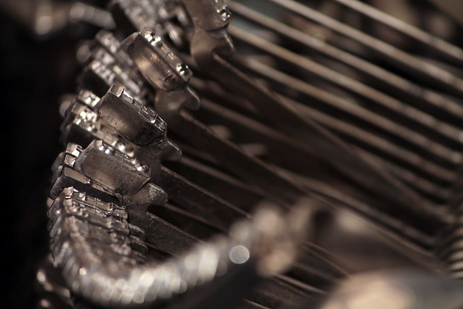 macro photo of typewriter part, untitled, typebars, manual HD wallpaper
