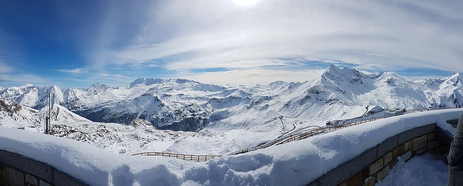 panoramic view of glacier mountain at daytime, view of snowy mountains HD wallpaper