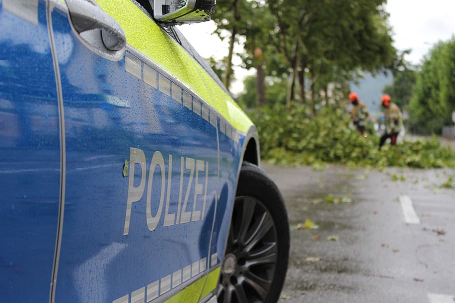 police, freiburg, forward, fire, tree damage, overturned, road HD wallpaper