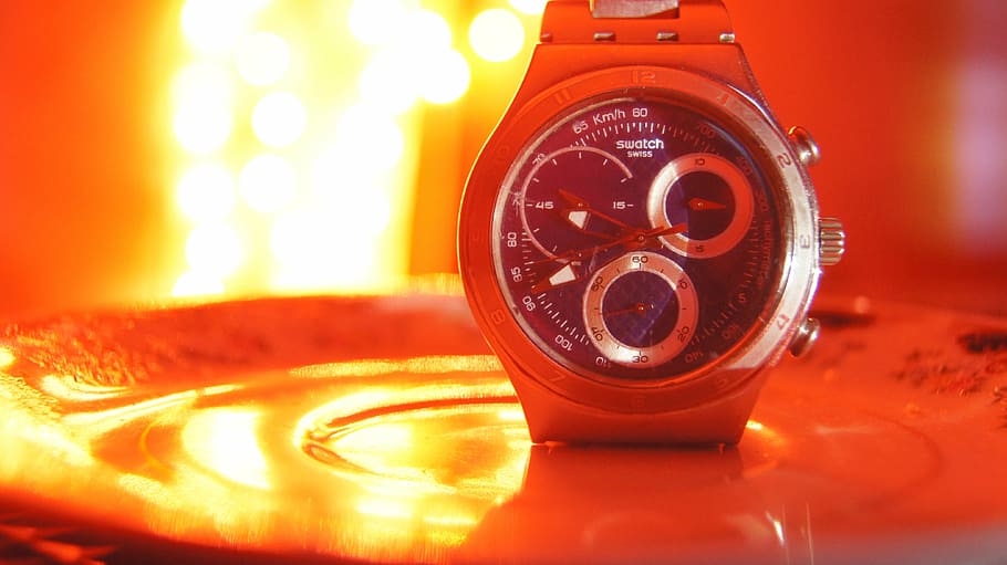 watch, bokeh, red, time, midnight, swatch, clock, alarm clock HD wallpaper