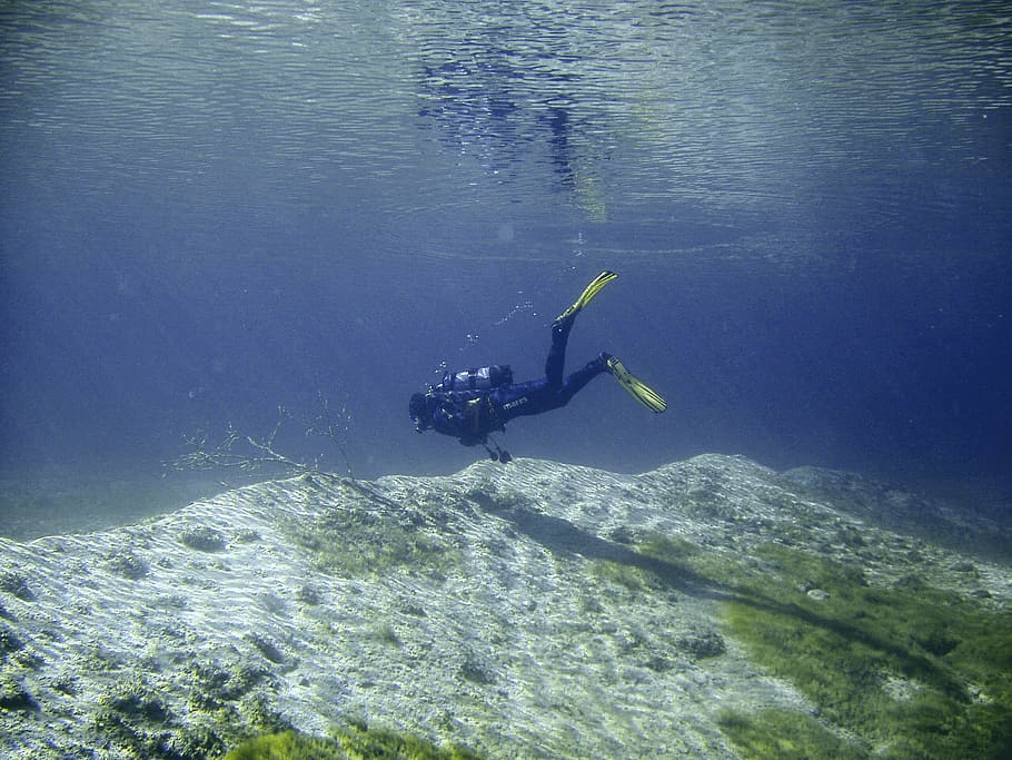 diving, underwater, lake, clear, lichtspiel, aquatic sport HD wallpaper
