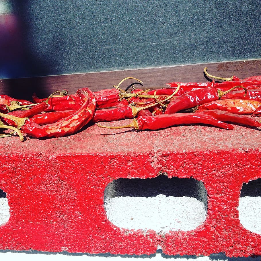 pepper, window, red, chili, brick, day, no people, food, high angle view HD wallpaper
