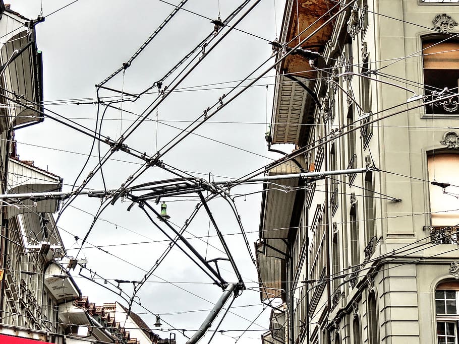 flow, electricity, high voltage, wires, pantograph, tram, overhead line equipment HD wallpaper