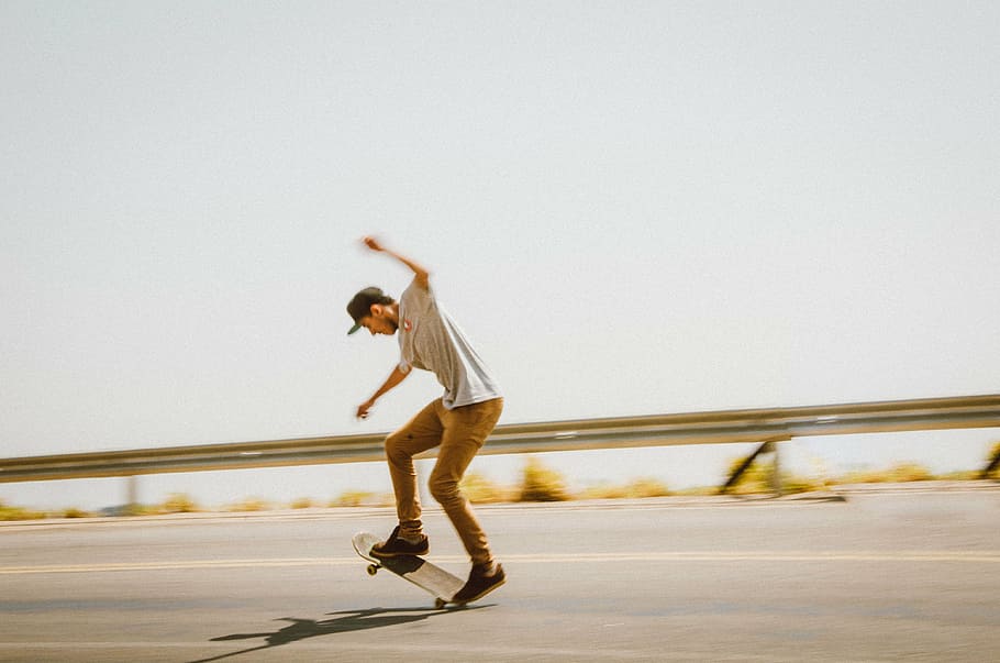 action, asphalt, balancing, blur, clear sky, focus, fun, leisure HD wallpaper