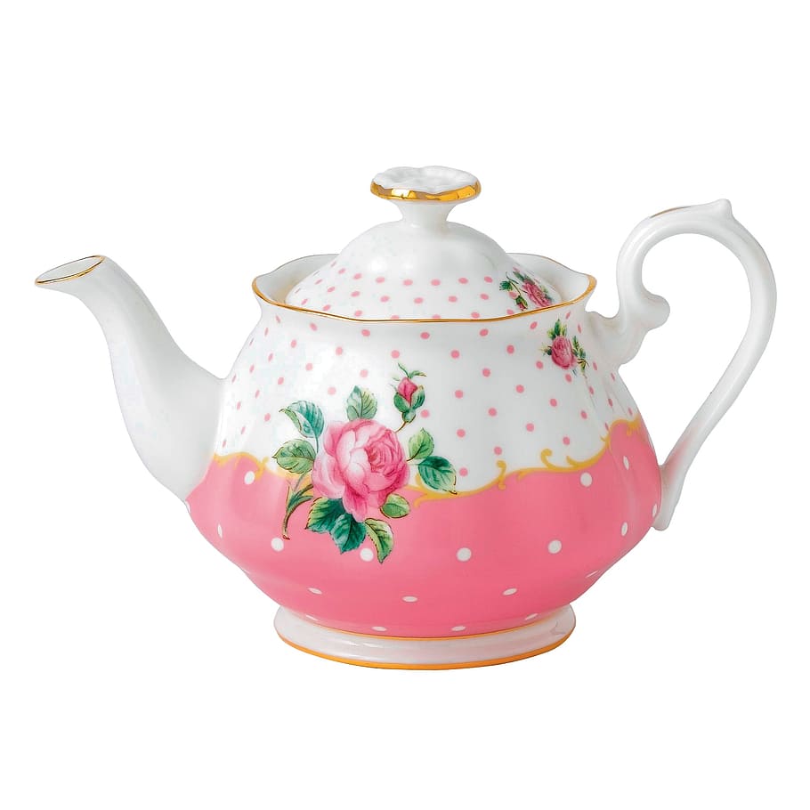white, pink, and green floral ceramic teapot, flagon, porcelain HD wallpaper