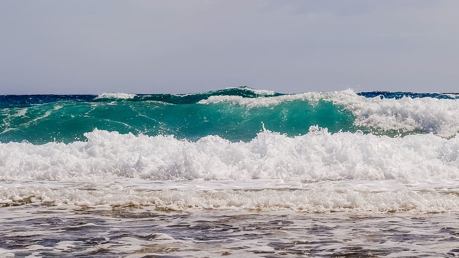 Waves, Foam, Spray, Sea, Blue, Beach, splash, wind, nature HD wallpaper