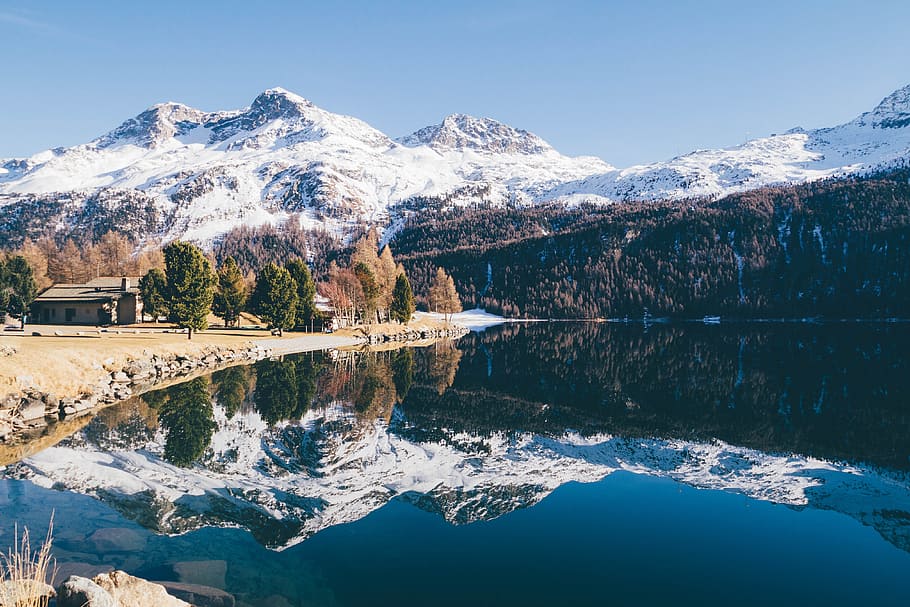 Cold AS F**K, house near body of water and mountain covered by snow at daytime HD wallpaper