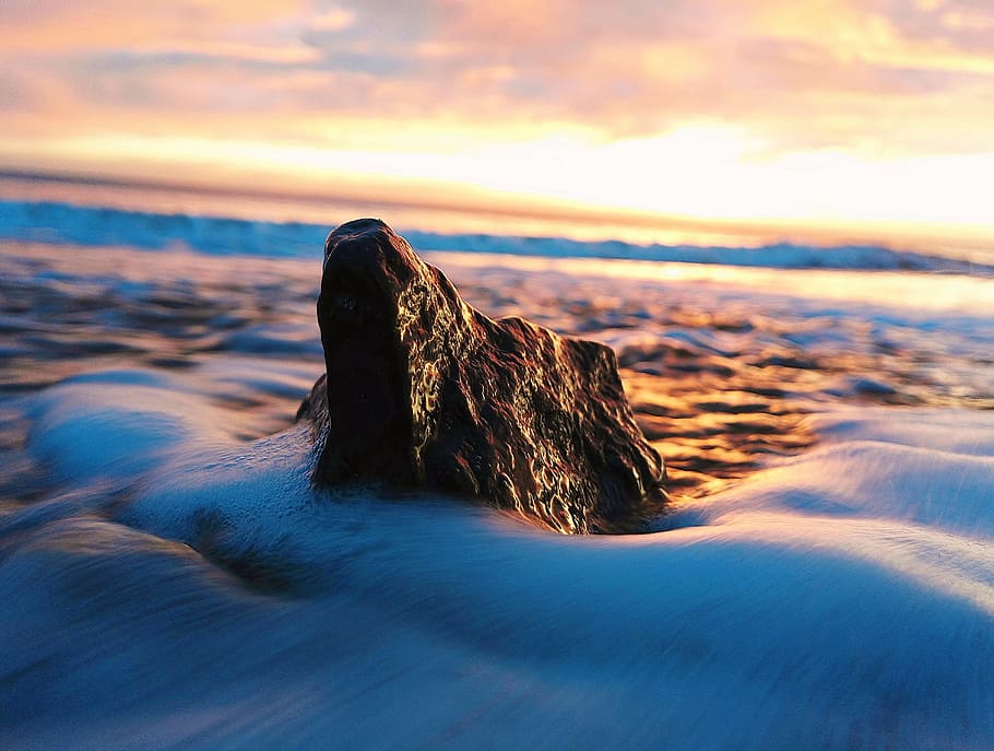 rome, ostia, sea, water, beach, sky, sunset, rock, scoglio, HD wallpaper