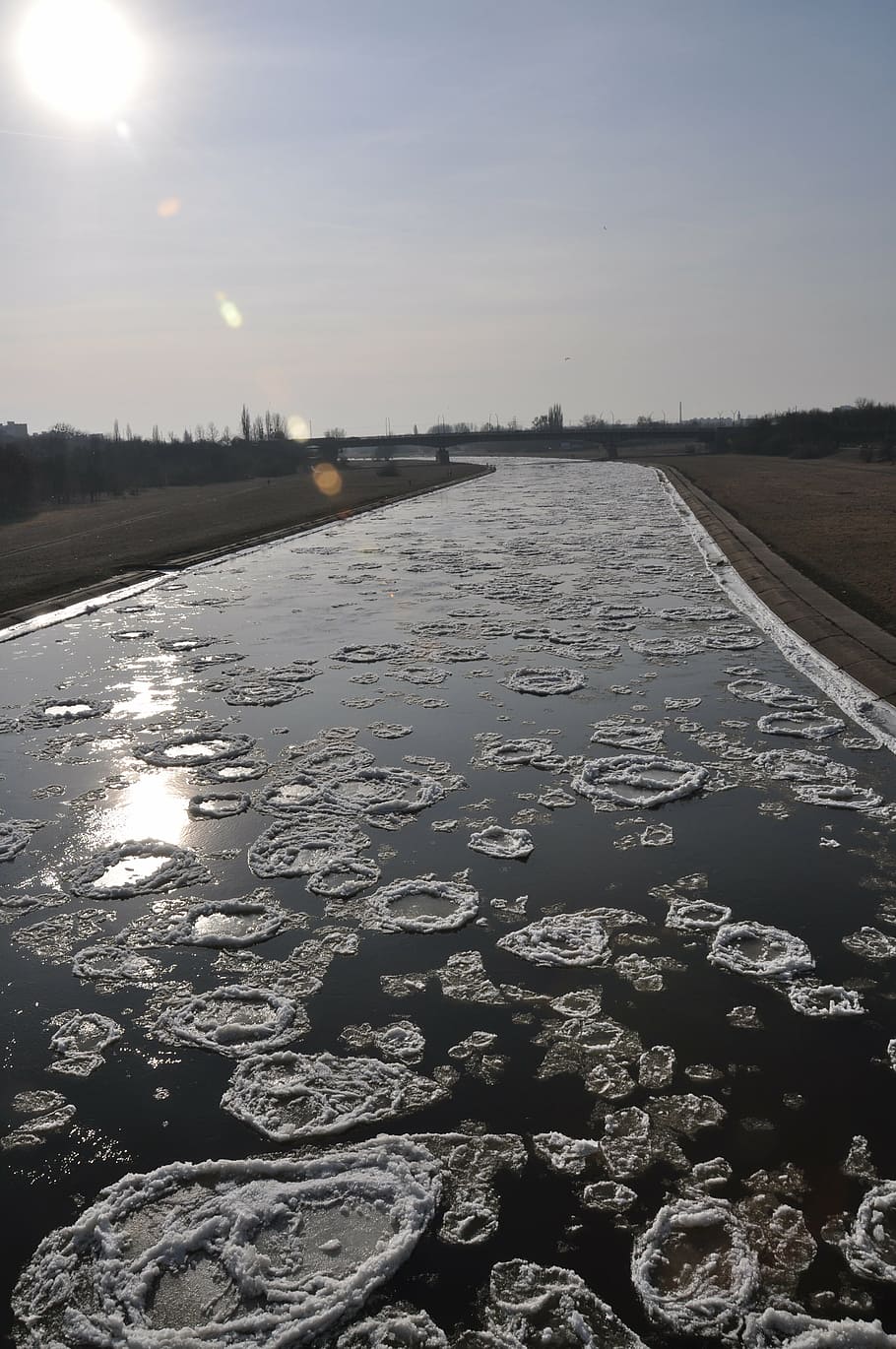 winter, river, floe, ice, nature, sky, water, cold temperature HD wallpaper